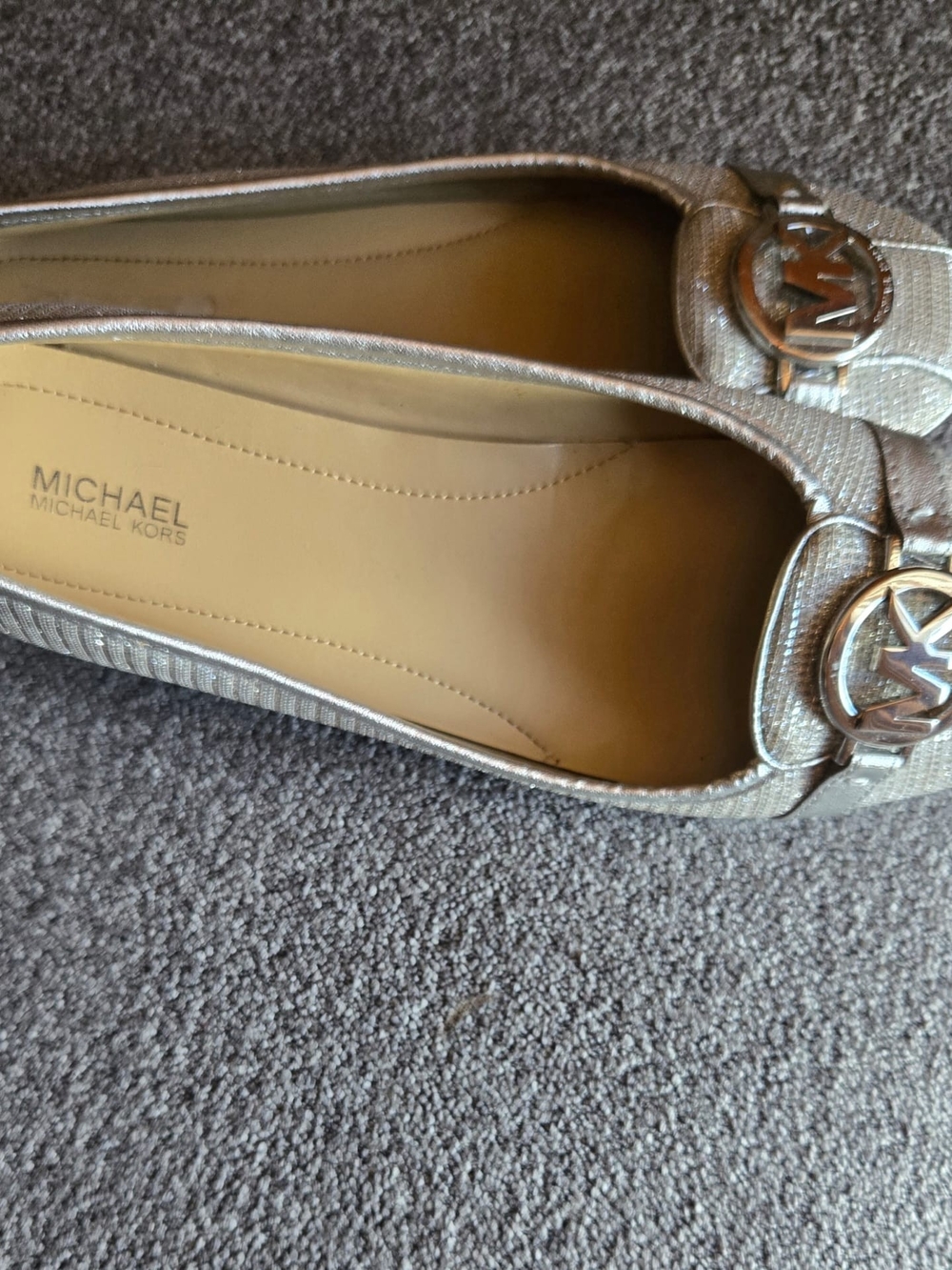 Michael Kors Champagne Metallic MK Logo Ballet Flats